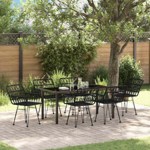 vidaXL Tuin eettafelset 7 pcs Zwart Gepoedercoat staal