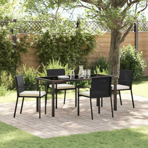 vidaXL Tuin eettafelset 5 pcs Zwart Gepoedercoat staal