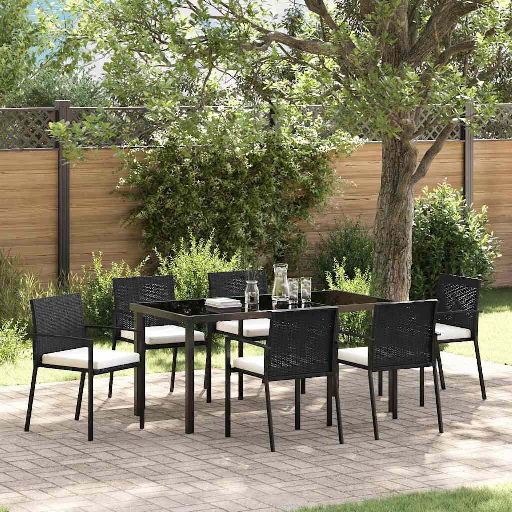 vidaXL Tuin eettafelset 7 pcs Zwart Gepoedercoat staal
