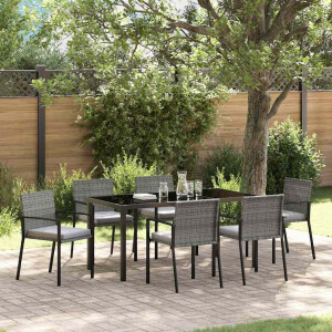 vidaXL Tuin eettafelset 7 pcs Grijs Gepoedercoat staal