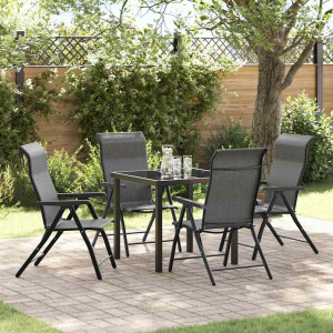 vidaXL Tuin eettafelset 5 pcs Grijs Gepoedercoat staal