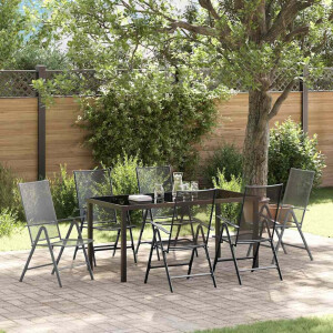 vidaXL Tuin eettafelset 7 pcs Antraciet Gepoedercoat staal