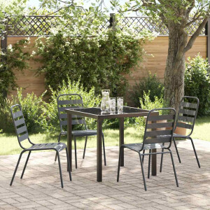 vidaXL Tuin Eetset 5 pcs Donkergrijs Staal