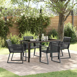 vidaXL Tuin eettafelset 5 pcs Zwart Gepoedercoat staal