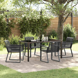 vidaXL Tuin eettafelset 5 pcs Zwart Gepoedercoat staal