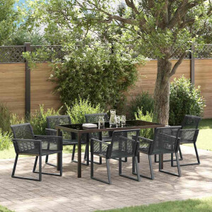 vidaXL Tuin eettafelset 7 pcs Zwart Gepoedercoat staal