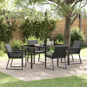 vidaXL Tuin eettafelset 5 pcs Zwart Gepoedercoat staal