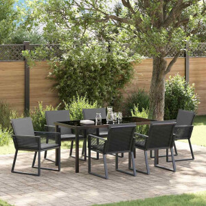 vidaXL Tuin eettafelset 7 pcs Zwart Gepoedercoat staal