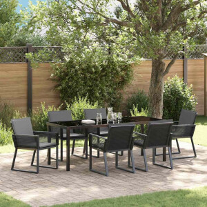 vidaXL Tuin eettafelset 7 pcs Zwart Gepoedercoat staal