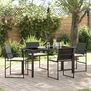 vidaXL Tuin eettafelset 5 pcs Zwart Gepoedercoat staal