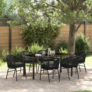 vidaXL Tuin eettafelset 7 pcs Zwart Gepoedercoat staal