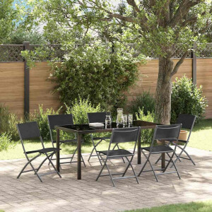 vidaXL Tuin eettafelset 7 pcs Zwart Gepoedercoat staal