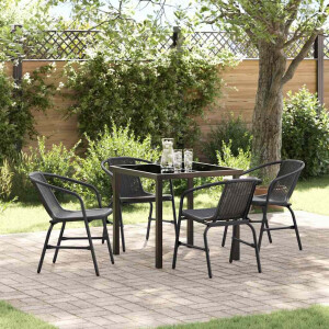vidaXL Tuin eettafelset 5 pcs Zwart Gepoedercoat staal