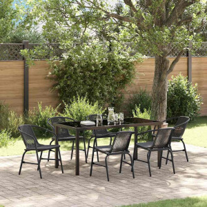 vidaXL Tuin eettafelset 7 pcs Zwart Gepoedercoat staal