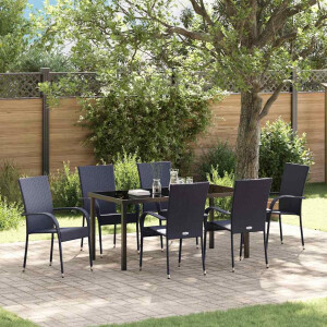 vidaXL Tuin eettafelset 7 pcs Zwart Gepoedercoat staal