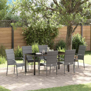 vidaXL Tuin eettafelset 7 pcs Grijs Gepoedercoat staal