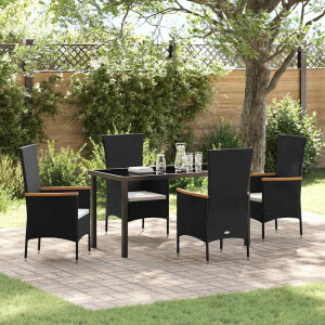 vidaXL Tuin eettafelset met kussen 5 pcs Zwart Gepoedercoat staal
