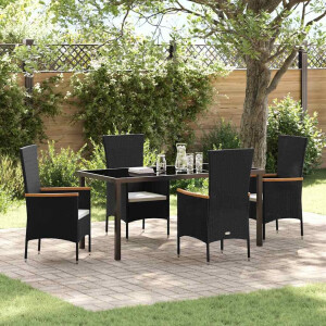 vidaXL Tuin eettafelset met kussen 5 pcs Zwart Gepoedercoat staal