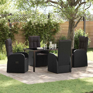 vidaXL Tuin eettafelset met kussen 5 pcs Zwart poly rattan