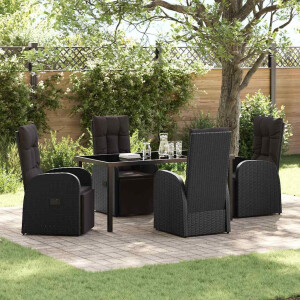 vidaXL Tuin eettafelset met kussen 5 pcs Zwart poly rattan