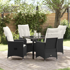 vidaXL Tuin eettafelset met kussen 5 pcs Zwart poly rattan