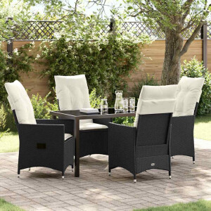 vidaXL Tuin eettafelset met kussen 5 pcs Zwart poly rattan
