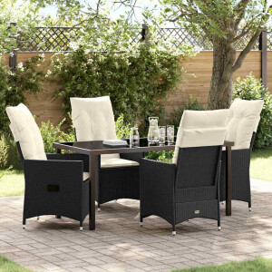 vidaXL Tuin eettafelset met kussen 5 pcs Zwart poly rattan
