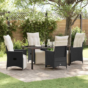 vidaXL Tuin eettafelset met kussen 5 pcs Zwart poly rattan