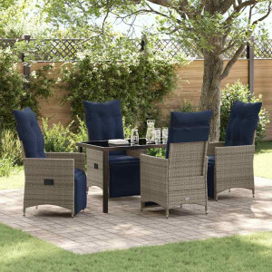 vidaXL Tafel en stoelen set met kussen 5 pcs Grijs PE Rattan