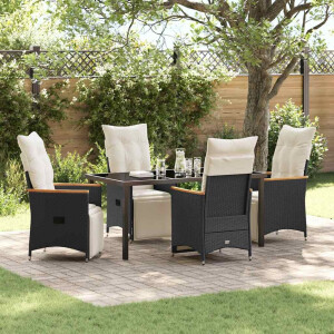 vidaXL Tuin eettafelset met kussen 5 pcs Zwart poly rattan
