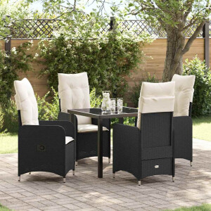 vidaXL Tuin eettafelset met kussen 5 pcs Zwart poly rattan