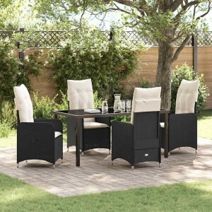 vidaXL Tuin eettafelset met kussen 5 pcs Zwart poly rattan