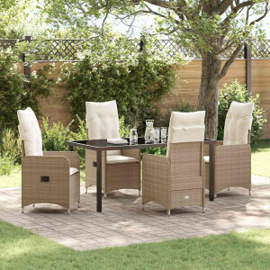 vidaXL Tuin Eetset met kussen 5 pcs Beige Poly riet