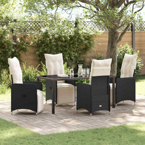 vidaXL Tuin eettafelset met kussen 5 pcs Zwart poly rattan