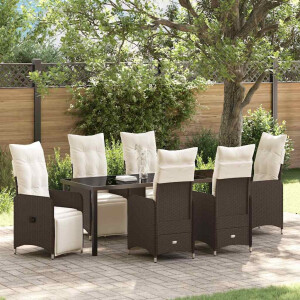 vidaXL Tuin eettafelset 7 pcs Bruin poly rattan