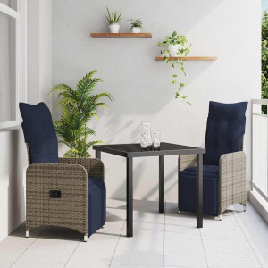 vidaXL Tafel en <a title="stoelen" href="https://furn.nl/stoelen">stoelen</a> set met kussen 3 pcs Grijs PE Rattan