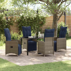 vidaXL Tafel en <a title="stoelen" href="https://furn.nl/stoelen">stoelen</a> set met kussen 5 pcs Grijs PE Rattan