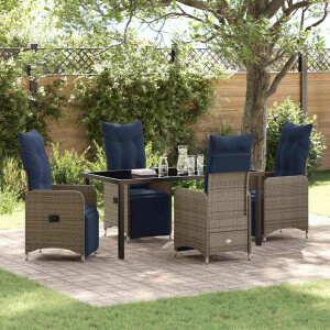 vidaXL Tafel en <a title="stoelen" href="https://furn.nl/stoelen">stoelen</a> set met kussen 5 pcs Grijs PE Rattan