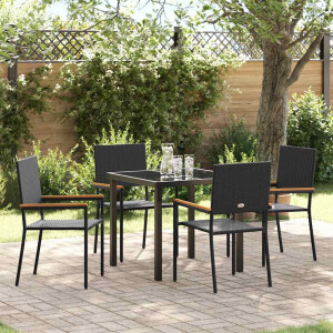 vidaXL Tuin eettafelset met kussen 5 pcs Zwart poly rattan