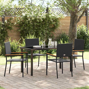vidaXL Tuin eettafelset met kussen 5 pcs Zwart poly rattan