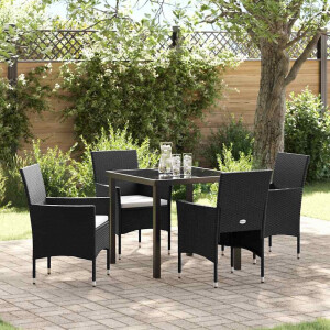 vidaXL Tuin eettafelset met kussen 5 pcs Zwart poly rattan