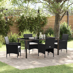 vidaXL Tuin eettafelset met kussen 5 pcs Zwart poly rattan