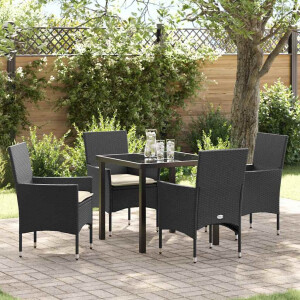 vidaXL Tuin eettafelset met kussen 5 pcs Zwart poly rattan