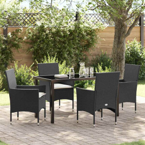 vidaXL Tuin eettafelset met kussen 5 pcs Zwart poly rattan
