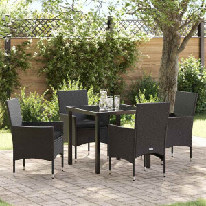 vidaXL Tuin eettafelset met kussen 5 pcs Zwart poly rattan
