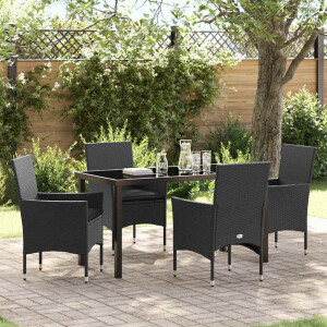 vidaXL Tuin eettafelset met kussen 5 pcs Zwart poly rattan