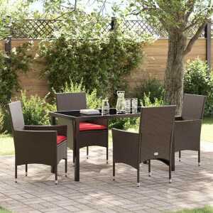 vidaXL Tafel en stoelen set met kussen 5 pcs Bruin PE Rattan