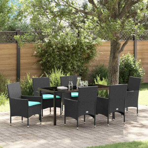 vidaXL Tafel en stoelen set met kussen 7 pcs Zwart PE Rattan