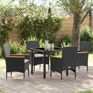 vidaXL Tuin eettafelset met kussen 5 pcs Zwart poly rattan