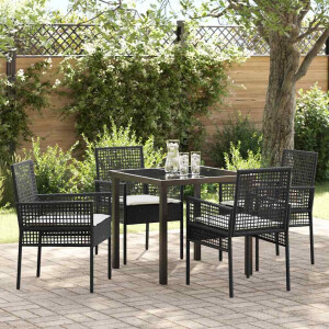 vidaXL Tuin eettafelset met kussen 5 pcs Zwart poly rattan